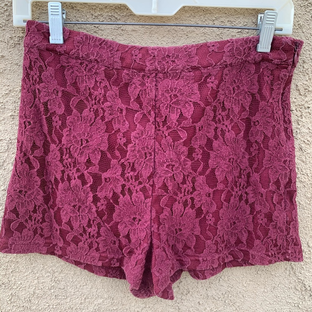 Forever 21 lace high waist booty shorts, burgundy